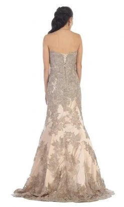 Formal Gowns May Queen Bridal - Strapless Beaded Lace Applique Mermaid Dress RQ7468