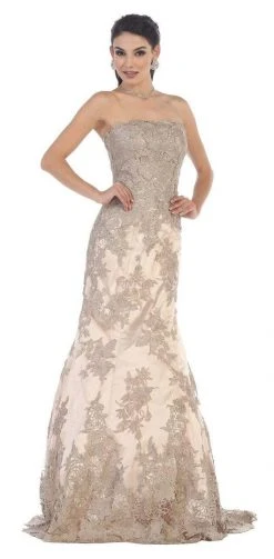 Formal Gowns May Queen Bridal - Strapless Beaded Lace Applique Mermaid Dress RQ7468