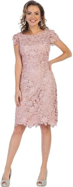 Cocktail Dresses May Queen - Cap Sleeve Floral Overlaid Sheath Dress MQ1488