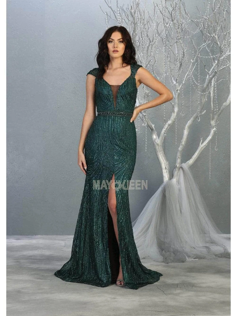 May Queen - Cap Sleeve Front Slit Formal Dress RQ7812 - 1 Pc Hunter Green In Size 10 Available 3 May Queen - Cap Sleeve Front Slit Formal Dress RQ7812 - 1 Pc Hunter Green In Size 10 Available