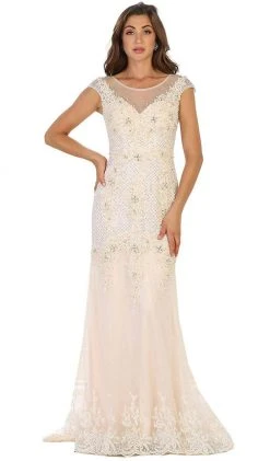 Formal Gowns May Queen - Cap Sleeve Rhinestone Embellished Evening Gown