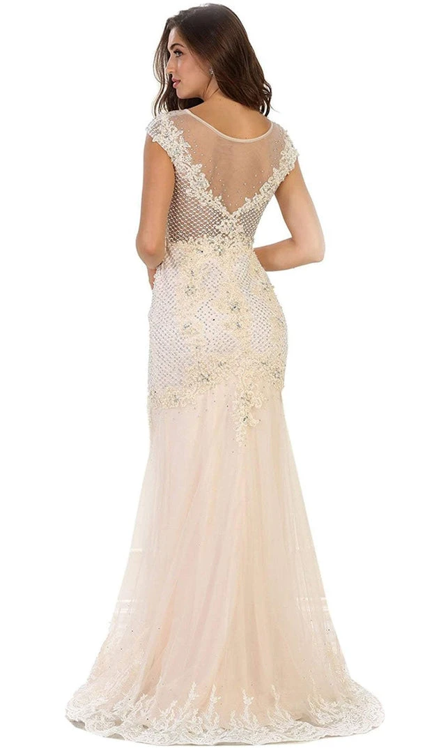 Formal Gowns May Queen - Cap Sleeve Rhinestone Embellished Evening Gown 4 Formal Gowns May Queen - Cap Sleeve Rhinestone Embellished Evening Gown