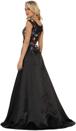 May Queen - Cap Sleeves Floral Appliqued A-line Evening Gown 8 May Queen - Cap Sleeves Floral Appliqued A-line Evening Gown