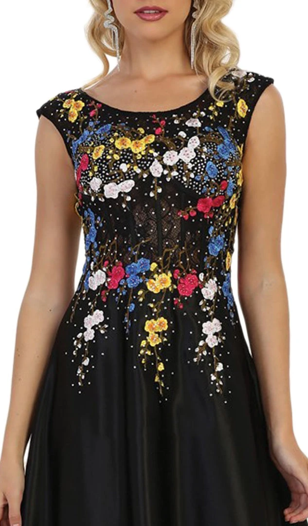 May Queen - Cap Sleeves Floral Appliqued A-line Evening Gown 4 May Queen - Cap Sleeves Floral Appliqued A-line Evening Gown