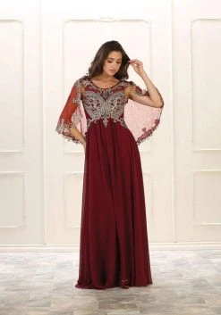 May Queen - Cape Sleeve Embellished A-line Gown RQ7514