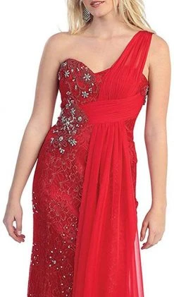 Formal Gowns May Queen - Chiffon Sashed Floral Lace Evening Dress