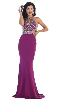 May Queen - Crisscrossed Cutout Jeweled Sheath Prom Gown Formal Gowns