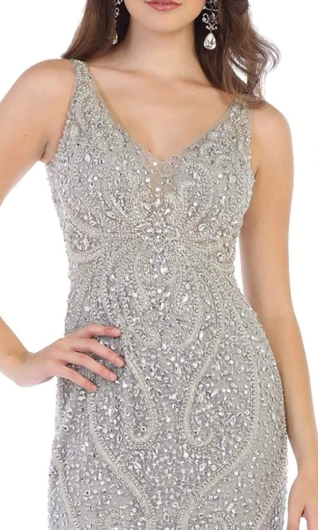May Queen - Crystal Beaded V-neck Sheath Dress RQ7650 - 1 Pc Champagne In Size 20 Available Formal Gowns 5 May Queen - Crystal Beaded V-neck Sheath Dress RQ7650 - 1 Pc Champagne In Size 20 Available Formal Gowns