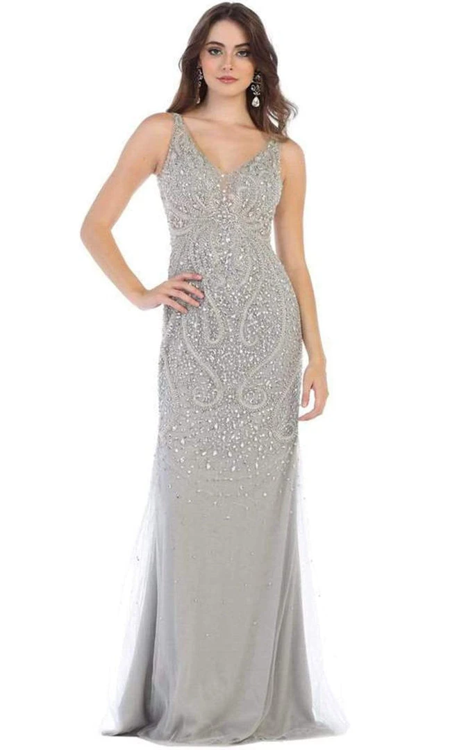 May Queen - Crystal Beaded V-neck Sheath Dress RQ7650 - 1 Pc Champagne In Size 20 Available Formal Gowns 3 May Queen - Crystal Beaded V-neck Sheath Dress RQ7650 - 1 Pc Champagne In Size 20 Available Formal Gowns