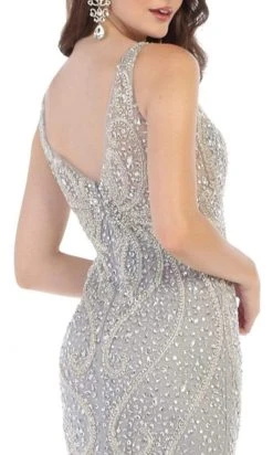 May Queen - Crystal Beaded V-neck Sheath Dress RQ7650 - 1 Pc Champagne In Size 20 Available Formal Gowns 9 May Queen - Crystal Beaded V-neck Sheath Dress RQ7650 - 1 Pc Champagne In Size 20 Available Formal Gowns