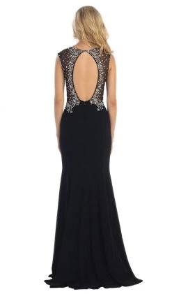 Formal Gowns May Queen - Deep V-Neck Bejeweled Fitted Evening Gown