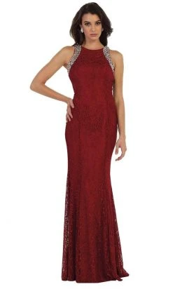 May Queen - Elegant Sleeveless Rhinestone Lace Prom Dress