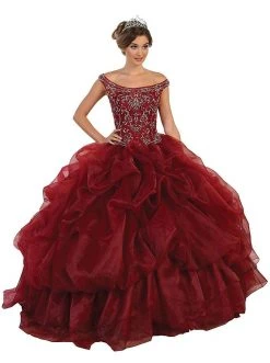May Queen - Embellished Illusion Off-Shoulder Ruffled Quinceanera Ballgown Formal Gowns