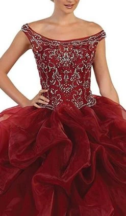 May Queen - Embellished Illusion Off-Shoulder Ruffled Quinceanera Ballgown Formal Gowns