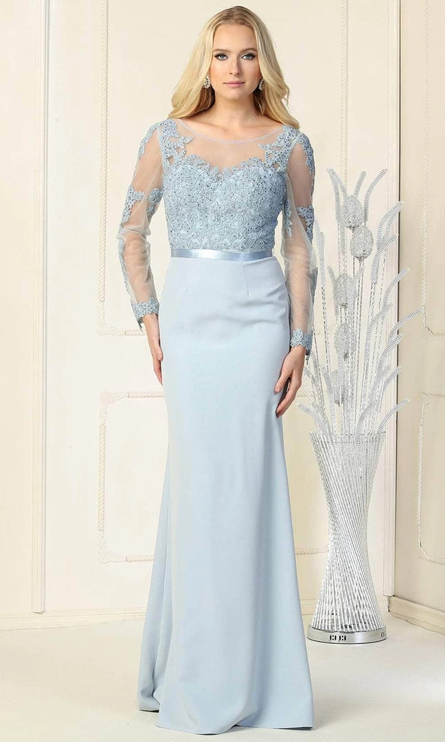 Formal Gowns May Queen - Embroidered Bateau Evening Gown MQ1847 - 1 Pc Dusty Blue In Size 12 Available 3 Formal Gowns May Queen - Embroidered Bateau Evening Gown MQ1847 - 1 Pc Dusty Blue In Size 12 Available