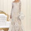 May Queen - Embroidered Lace Sheer Long Sleeve Trumpet Gown RQ7603 - 1 Pc Ivory/Nude In Size 10 Available 2 May Queen - Embroidered Lace Sheer Long Sleeve Trumpet Gown RQ7603 - 1 Pc Ivory/Nude In Size 10 Available