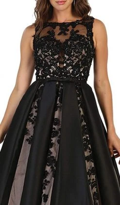 Formal Gowns May Queen - Embroidered Sleeveless Mesh Satin Evening Gown