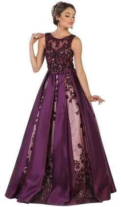 Formal Gowns May Queen - Embroidered Sleeveless Mesh Satin Evening Gown