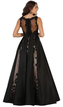 Formal Gowns May Queen - Embroidered Sleeveless Mesh Satin Evening Gown