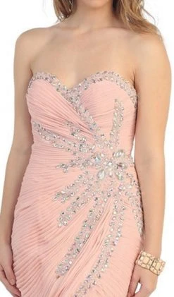 May Queen - Fashionable Embellished Strapless Ruched Bodice Long Dress