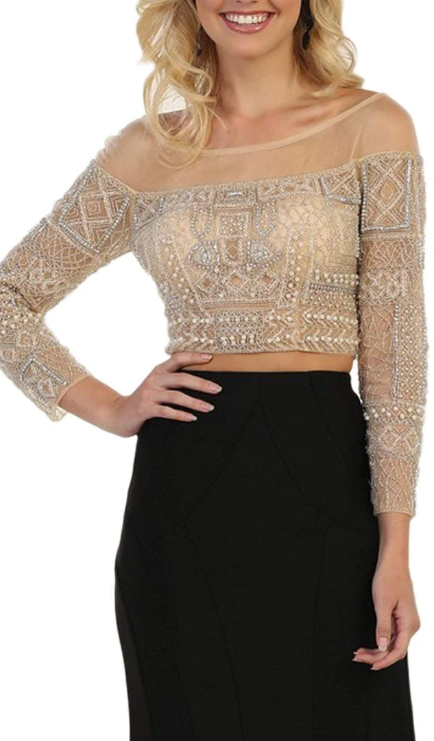 Formal Gowns May Queen - Faux Off-Shoulder Neckline Sheath Evening Gown 4 Formal Gowns May Queen - Faux Off-Shoulder Neckline Sheath Evening Gown