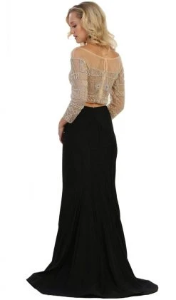 Formal Gowns May Queen - Faux Off-Shoulder Neckline Sheath Evening Gown 8 Formal Gowns May Queen - Faux Off-Shoulder Neckline Sheath Evening Gown