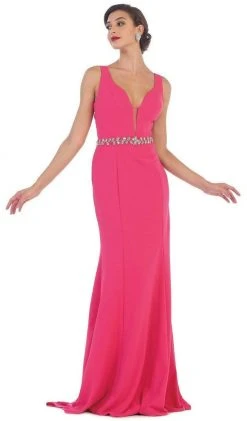 May Queen - Fitted Plunging Seamed Prom Dress 14 May Queen - Fitted Plunging Seamed Prom Dress