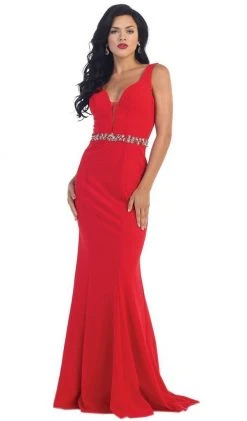 May Queen - Fitted Plunging Seamed Prom Dress 16 May Queen - Fitted Plunging Seamed Prom Dress