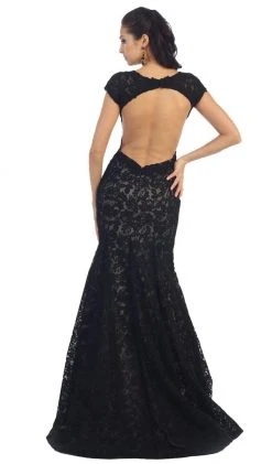 May Queen - Floral Fitted Cutout Trumpet Evening Dress Formal Gowns