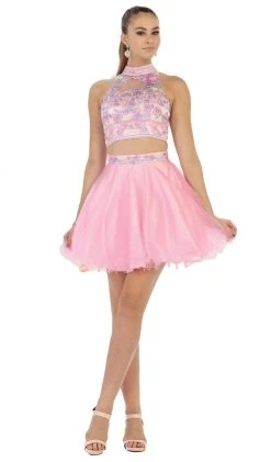 Cocktail Dresses May Queen - Floral Halter A-line Cocktail Dress