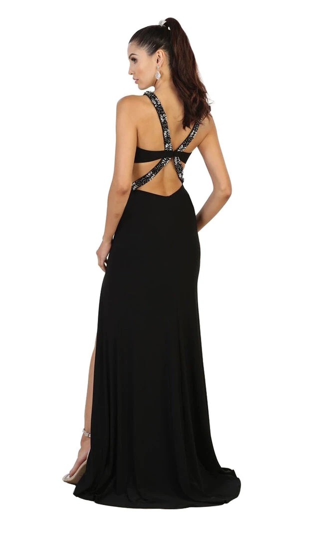 Formal Gowns May Queen - Halter Embellished Cutout Long Prom Gown 5 Formal Gowns May Queen - Halter Embellished Cutout Long Prom Gown