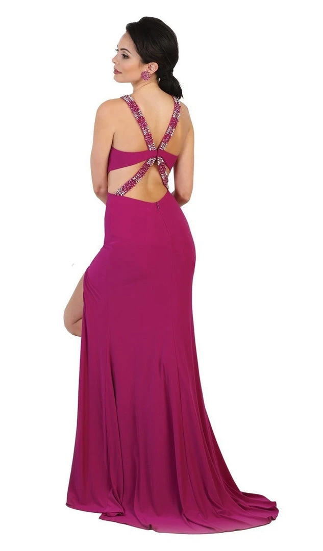 Formal Gowns May Queen - Halter Embellished Cutout Long Prom Gown 4 Formal Gowns May Queen - Halter Embellished Cutout Long Prom Gown