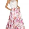 May Queen - Halter Floral Print Jacquard A-line Evening Dress 2 May Queen - Halter Floral Print Jacquard A-line Evening Dress