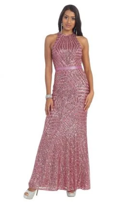 May Queen - Halter Neck Full-length Embellished Sheath Prom Dress 18 May Queen - Halter Neck Full-length Embellished Sheath Prom Dress