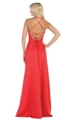 May Queen - Halter Neck Strappy Back Satin A-Line Gown MQ1594 Formal Gowns 8 May Queen - Halter Neck Strappy Back Satin A-Line Gown MQ1594 Formal Gowns