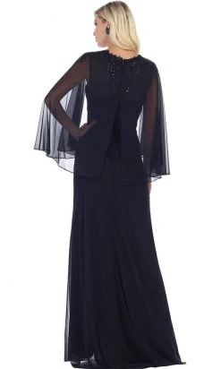 Formal Gowns May Queen - Illusion Cape Sleeve Floral Appliques Dress MQ1612 - 1 Pc Mauve In Size XL Available