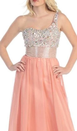 Formal Gowns May Queen - Jewel Embellished Asymmetrical Neck Chiffon Prom Dress