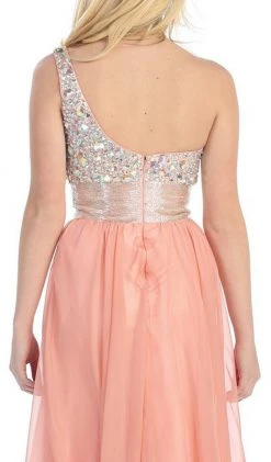 Formal Gowns May Queen - Jewel Embellished Asymmetrical Neck Chiffon Prom Dress