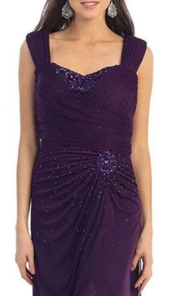 May Queen - Jeweled Ruched Sweetheart High Slit Prom Dress