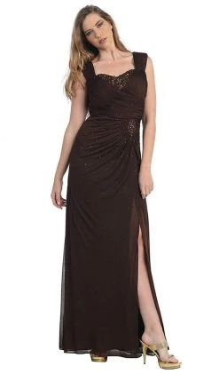 May Queen - Jeweled Ruched Sweetheart High Slit Prom Dress