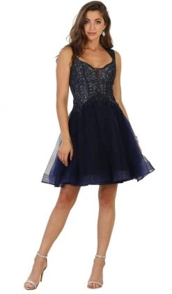 May Queen - Jeweled V-neck A-line Cocktail Dress