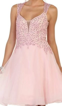 May Queen - Jeweled V-neck A-line Cocktail Dress