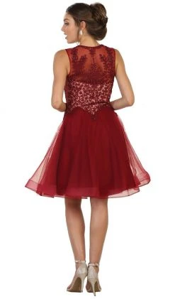 May Queen - Jeweled V-neck A-line Cocktail Dress