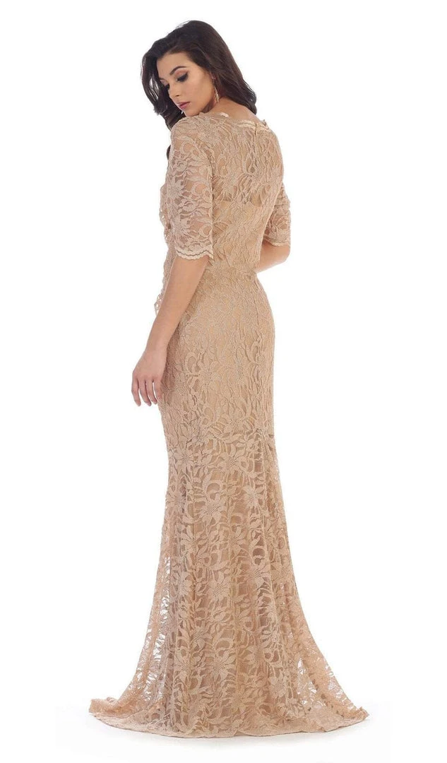 May Queen - Lace Adorned Quarter Sleeve Mermaid Evening Dress 11 May Queen - Lace Adorned Quarter Sleeve Mermaid Evening Dress