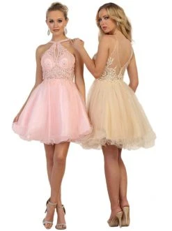 Formal Gowns May Queen - Lace Appliqued Fitted Cocktail Dress