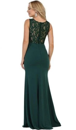 May Queen - Lace Bodice Illusion Paneled Sheath Evening Gown Formal Gowns