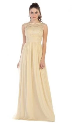 May Queen - Lace Cap Sleeve Bateau A-line Dress MQ1590 - 1 Pc Champagne In Size 20 Available