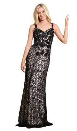 May Queen - Lace Embellished V-neck Sheath Prom Dress Formal Gowns