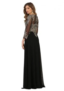 Formal Gowns May Queen Lace Illusion Bateau Fitted Dress - 1 Pc Black/Gold In Size 2XL Available