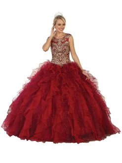 May Queen - LK104 Gilded Jewel Neck Ruffled Quinceanera Ballgown 11 May Queen - LK104 Gilded Jewel Neck Ruffled Quinceanera Ballgown